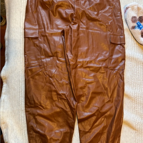 Brown Cargo Leather Pants - Picture 2 of 5